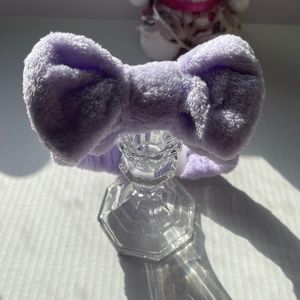 Microfiber Spa Makeup Headband Coral Fleece Bow- Lavender